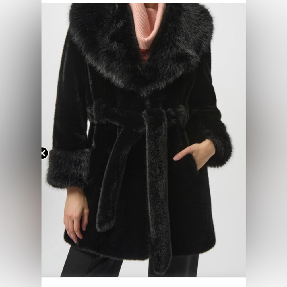 Joseph Ribkoff Black Faux Fur Trim Coat